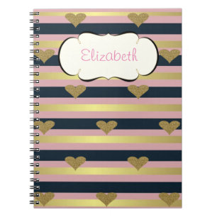 Cuaderno Elegante Moda Faux Gold Purpurinoso Corazones En R