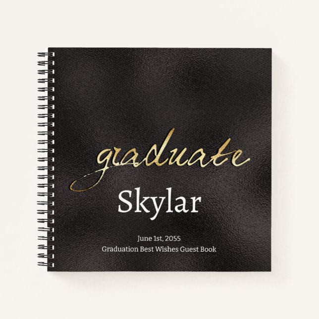 Cuaderno Elegante Moda Negra Oro Graduado (Anverso)