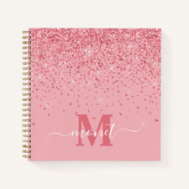 Cuaderno Elegante Moda Purpurina rosa Glam Monograma Nombre