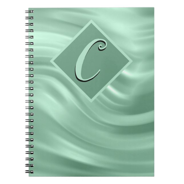 Cuaderno Elegante Moda Verde azulada Swirl Monograma modern (Frente)