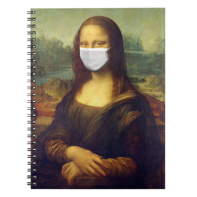 Cuaderno Elegante Moda Verde Mona Lisa Covid 19 Pintura (Frente)