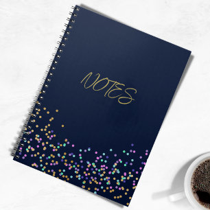 Cuaderno Elegante Moderno Azul Marino Rosa Dorado Confeti