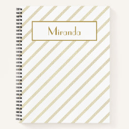 Cuaderno Elegante Moderno Blanco con Líneas de Oro Punteada