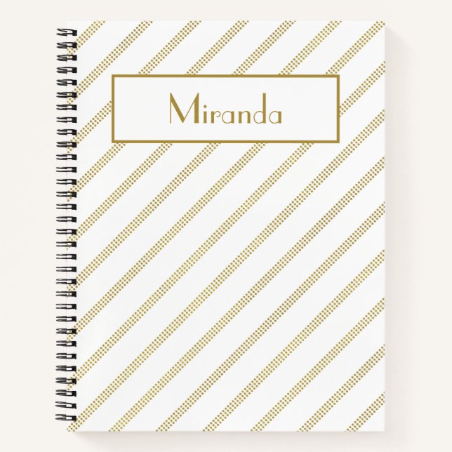 Cuaderno Elegante Moderno Blanco con Líneas Doradas Puntead (Anverso)