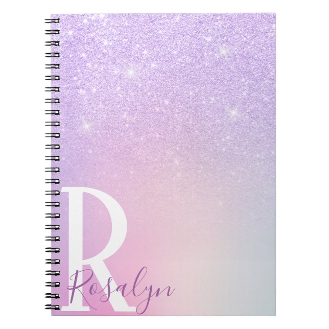 Cuaderno Elegante moderno elegante purpurina negro oscuro (Frente)