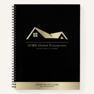Cuaderno Elegante Moderno Logo de Oro Negro Inmobiliaria