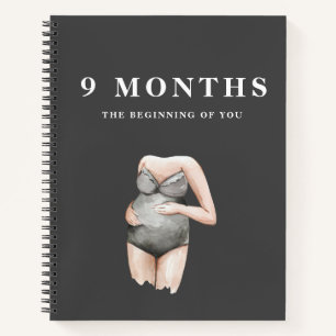 Cuaderno Elegante Moderno Minimalista Negro Embarazo Mamá