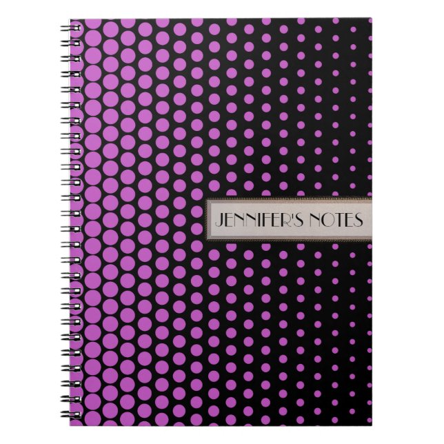 Cuaderno Elegante Moderno Negro Lunares Fuchsia (Frente)