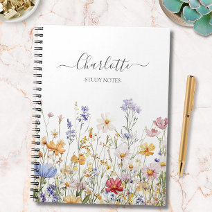 Cuaderno Elegante Monograma Acuarela Flor Silvestre Colorid