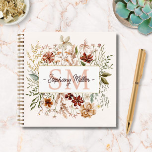 Cuaderno Elegante Monograma Acuarela Floral de Flor Silvest