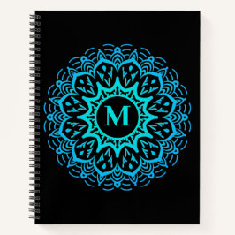 Cuaderno Elegante monograma azul Mandala de vuelta a la esc