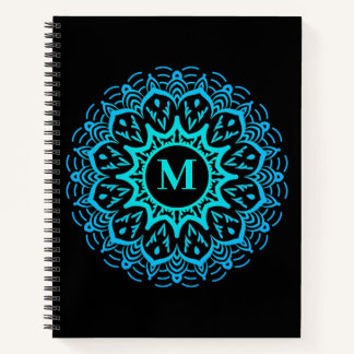 Cuaderno Elegante monograma azul Mandala de vuelta a la esc