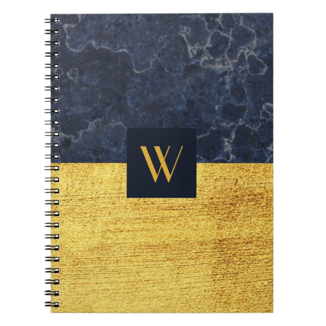 Cuaderno Elegante Monograma Azul Mármol de Oro (Frente)