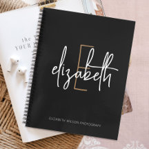 Elegante Monograma Black Gold Script Escuela de Ne