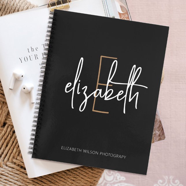 Cuaderno Elegante Monograma Black Gold Script Escuela de Ne (Subido por el creador)