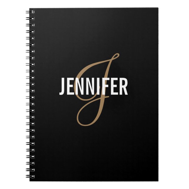 Cuaderno Elegante Monograma Black Gold Script nombre Bloc d (Frente)