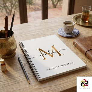 Cuaderno Elegante Monograma Black Gold Script Office School