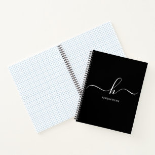 Cuaderno Elegante Monograma Blanco Negro Inicial Nombre en