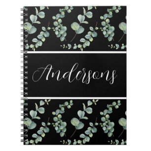 Cuaderno Elegante Monograma Blanco y Eucalipto acuarela