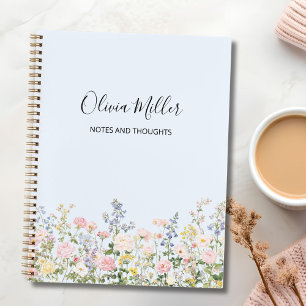 Cuaderno Elegante Monograma Colorido Jardín Floral de Flore