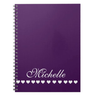 Cuaderno Elegante Monograma Corazones Blancos Eggplant Púrp