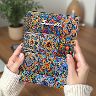 Cuaderno Elegante Monograma de Baldosa Talavera Mexicana Ro