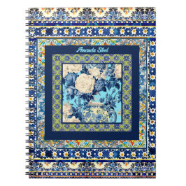 Cuaderno Elegante monograma de cerámica azul de azulejo