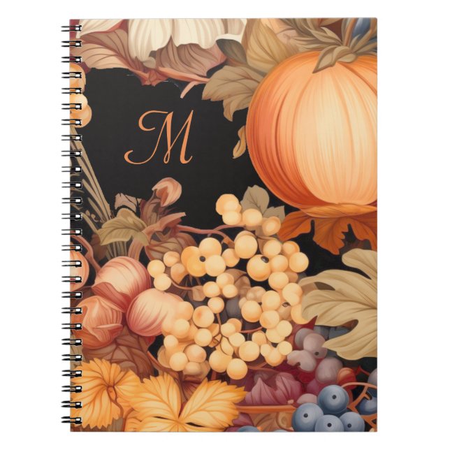 Cuaderno Elegante monograma de cosecha de otoño elegante (Frente)