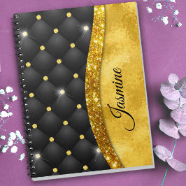 Cuaderno Elegante monograma de diamante negro purpurina de 