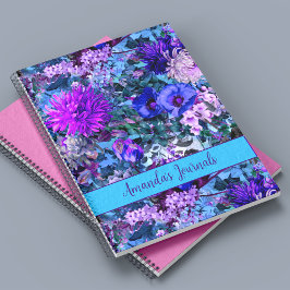 Cuaderno Elegante monograma de estampado floral de púrpura