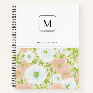 Cuaderno Elegante Monograma de Flores de Acuarela Rosadas y