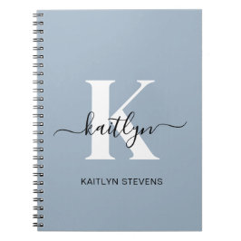 Cuaderno Elegante Monograma de Letra en Azul Polvo
