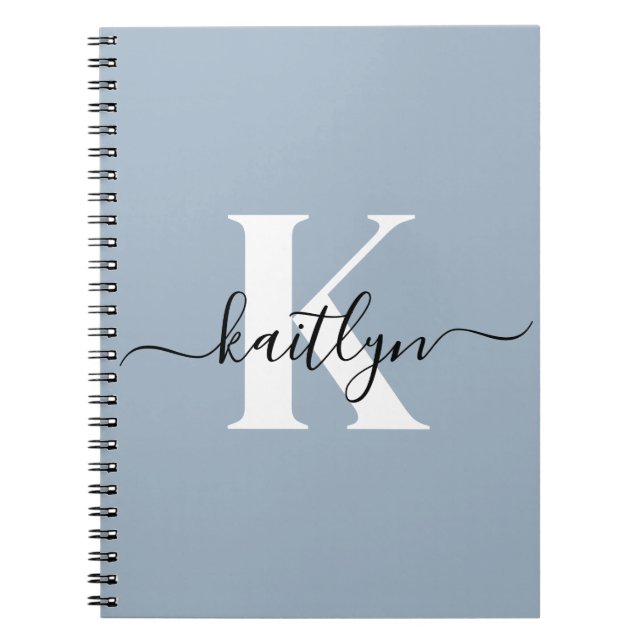 Cuaderno Elegante Monograma de Letra en Azul Polvo (Frente)