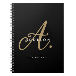 Cuaderno Elegante Monograma de Letra Script Negra y Dorada