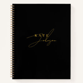 Cuaderno Elegante Monograma de Letra Script Negro Oro