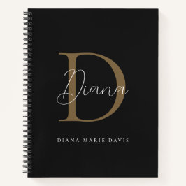 Cuaderno Elegante Monograma de Letra Script Oro Musgoso Neg