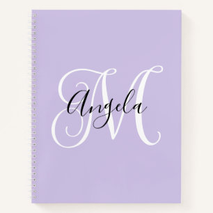 Cuaderno Elegante Monograma de Letra Script Pálido Lila