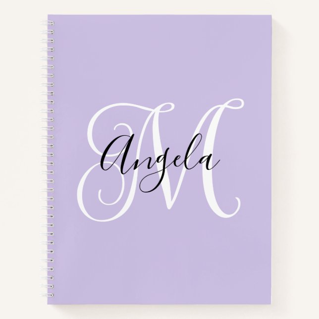 Cuaderno Elegante Monograma de Letra Script Pálido Lila (Anverso)