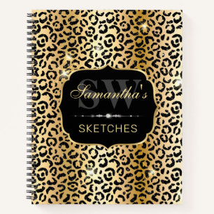 Cuaderno Elegante Monograma de Manchas de Leopardo con Bril