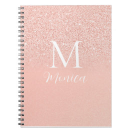 Cuaderno Elegante Monograma de Nombre de Purpurina Rosa par