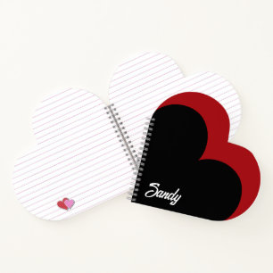 Cuaderno Elegante monograma de nombre en corazón negro y ro
