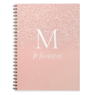 Cuaderno Elegante Monograma de Nombre Rosa Bebé con Brillo 