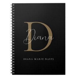 Cuaderno Elegante Monograma de Oro Musgoso en Script de Neg