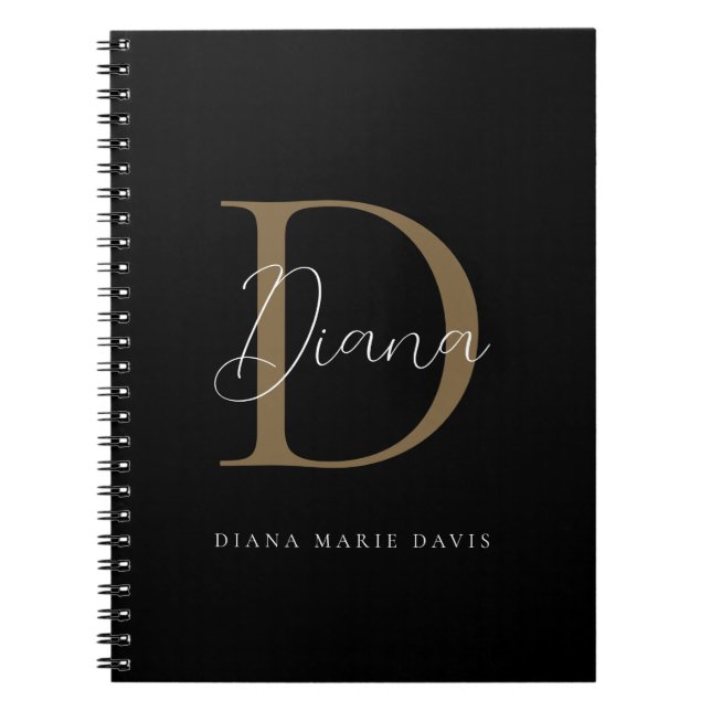 Cuaderno Elegante Monograma de Oro Musgoso en Script de Neg (Frente)