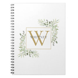 Cuaderno Elegante Monograma de Oro Verde Follaje