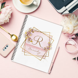 Cuaderno Elegante Monograma de Rosa con Brillo de Oro Rosa