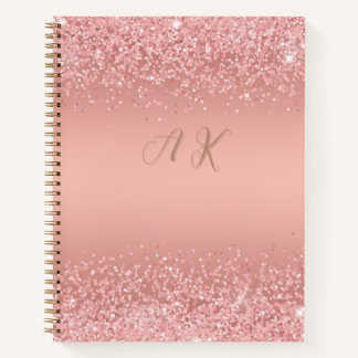 Cuaderno Elegante Monograma de Rosa Dorado Luxe con Brillo