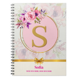 Cuaderno Elegante Monograma de Rosas Florales y Acuarela Ro