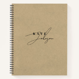 Cuaderno Elegante Monograma de Script de Firma Kraft Negro