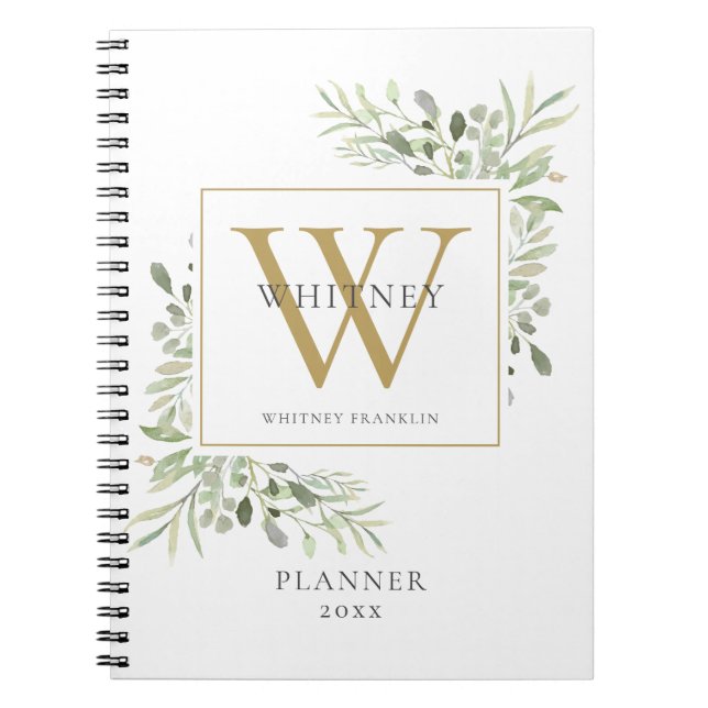 Cuaderno Elegante Monograma de Verdor Planner 2021 (Frente)